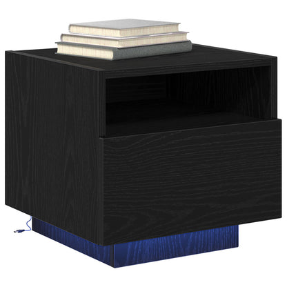 Nachtkastje Met Led-Verlichting 40X39X37 Cm 1 Zwart eiken