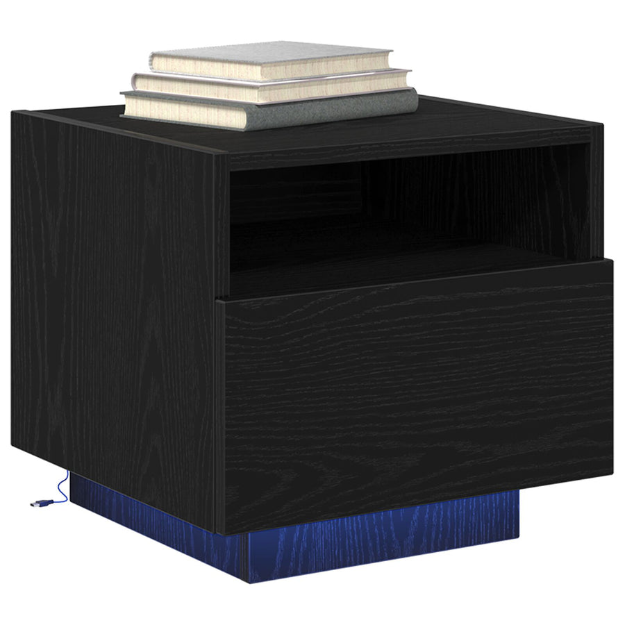 Nachtkastje Met Led-Verlichting 40X39X37 Cm 1 Zwart eiken