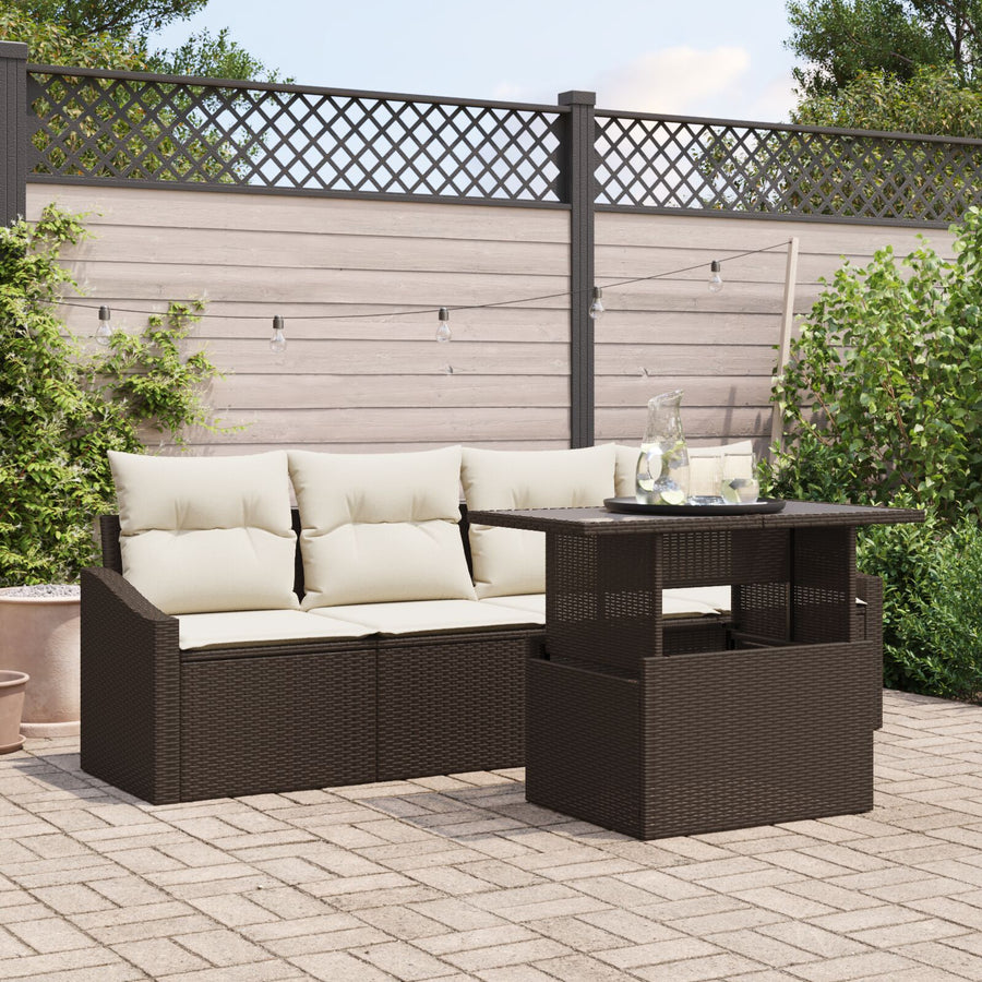 5-Delige Tuin Sofa Set Met Kussens Bruin Poly Rattan