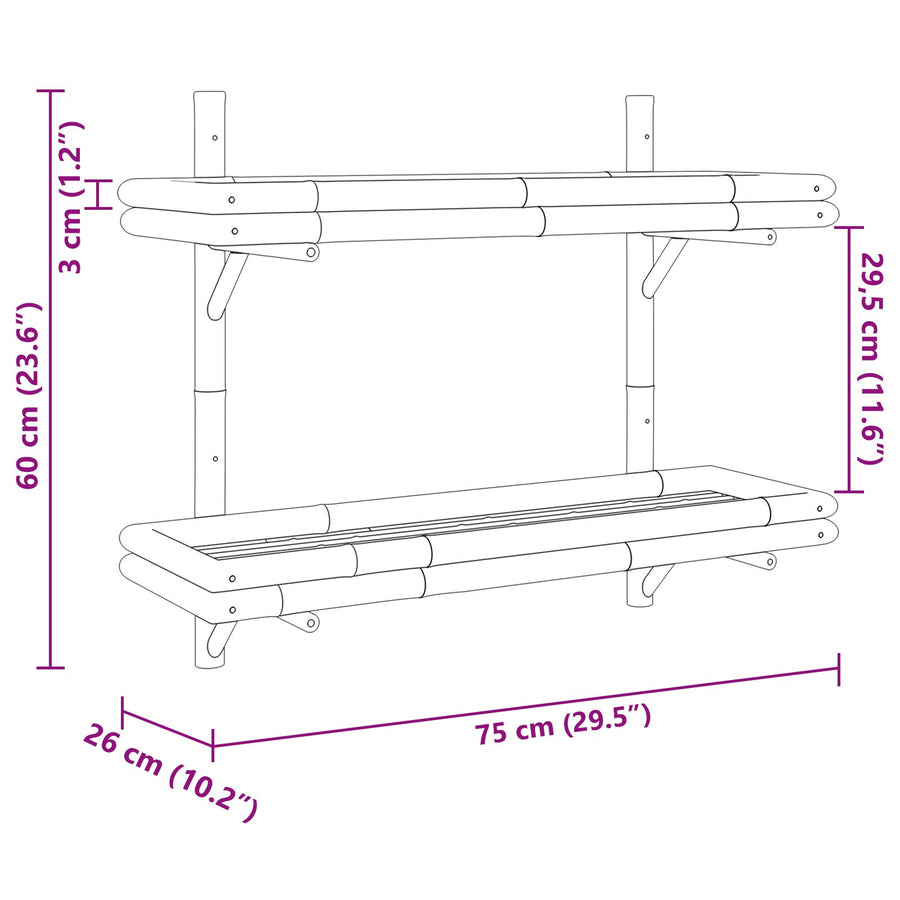 Wandplank 2-Tier 75X26X60 Cm Bamboe 75 cm