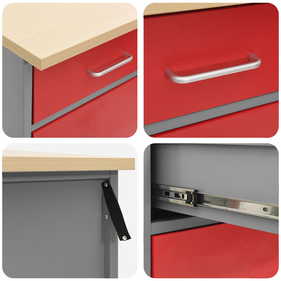 6-Delige Werkbankset Staal 2x (84 cm) Rood 2x kast + 2x prikbord + 2x kast met deur