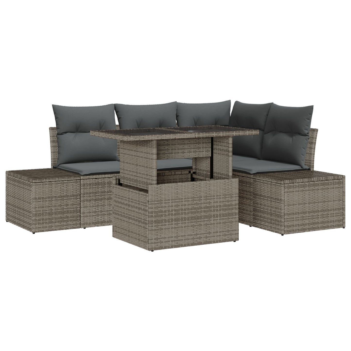 Tuinbank Set Set Van 5 Grijs Riet, Polyester Tuinbank Set