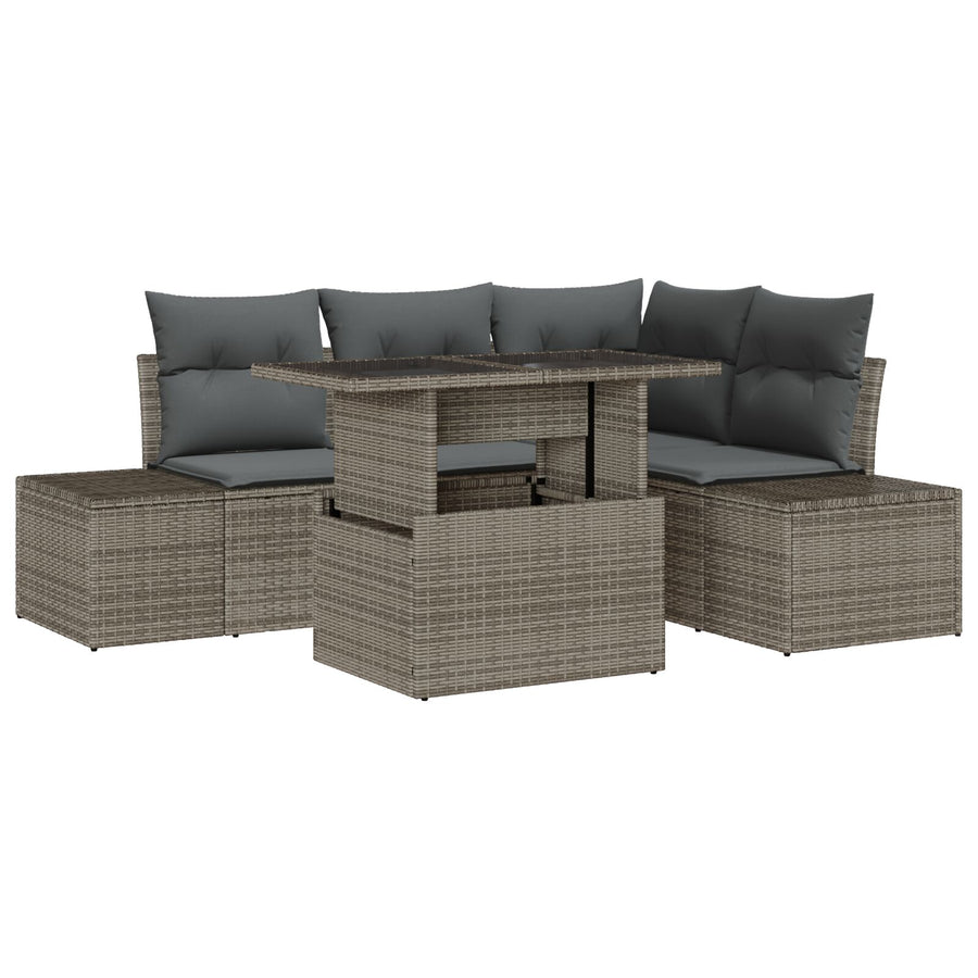 Tuinbank Set Set Van 5 Grijs Riet, Polyester Tuinbank Set