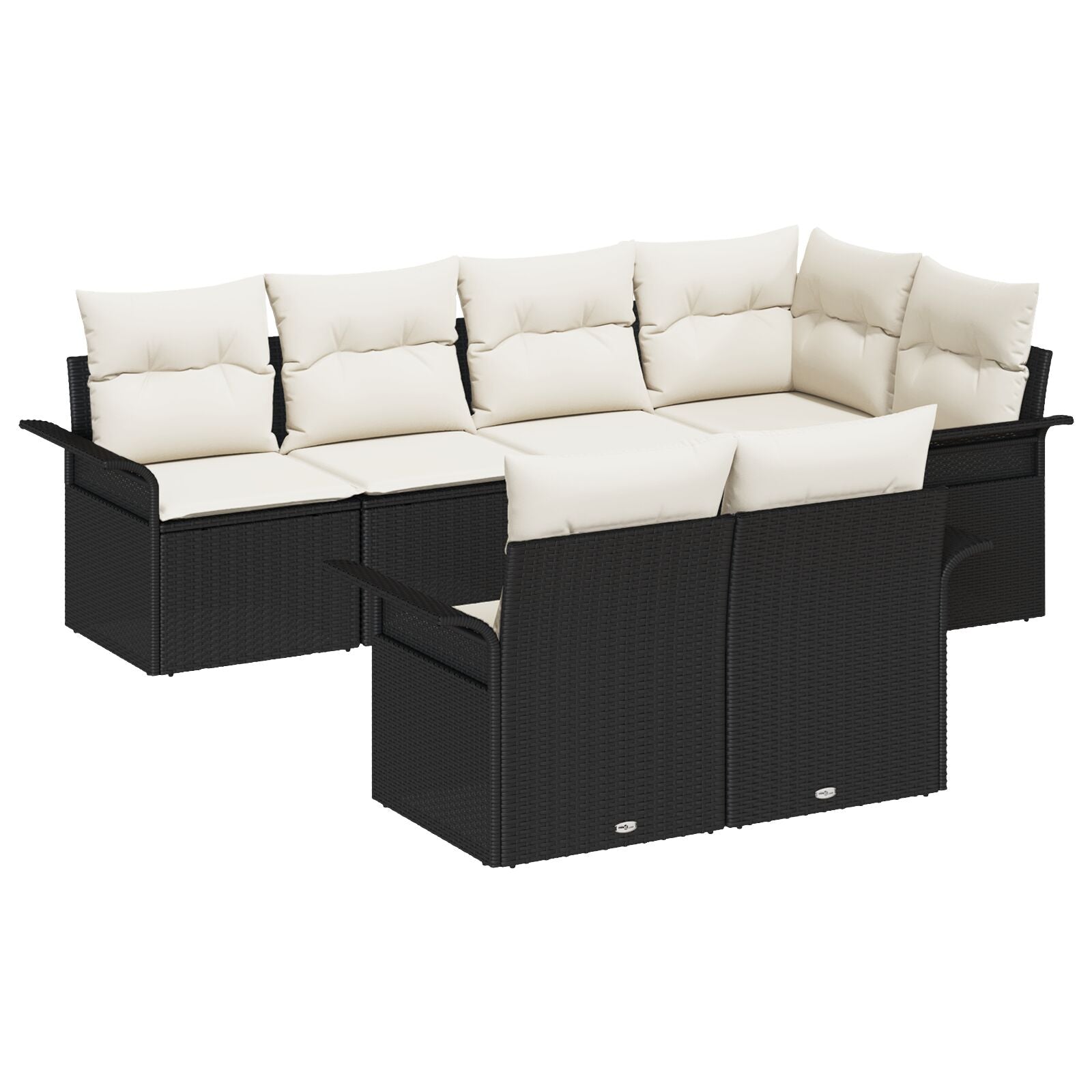 7-delige Tuin Sofa Set met Kussens Zwart Poly Rattan