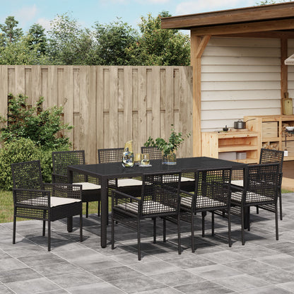 Set Van 5 Zwart Poly Rattan, Gepoeerd Staal, Gehard Glas Groot