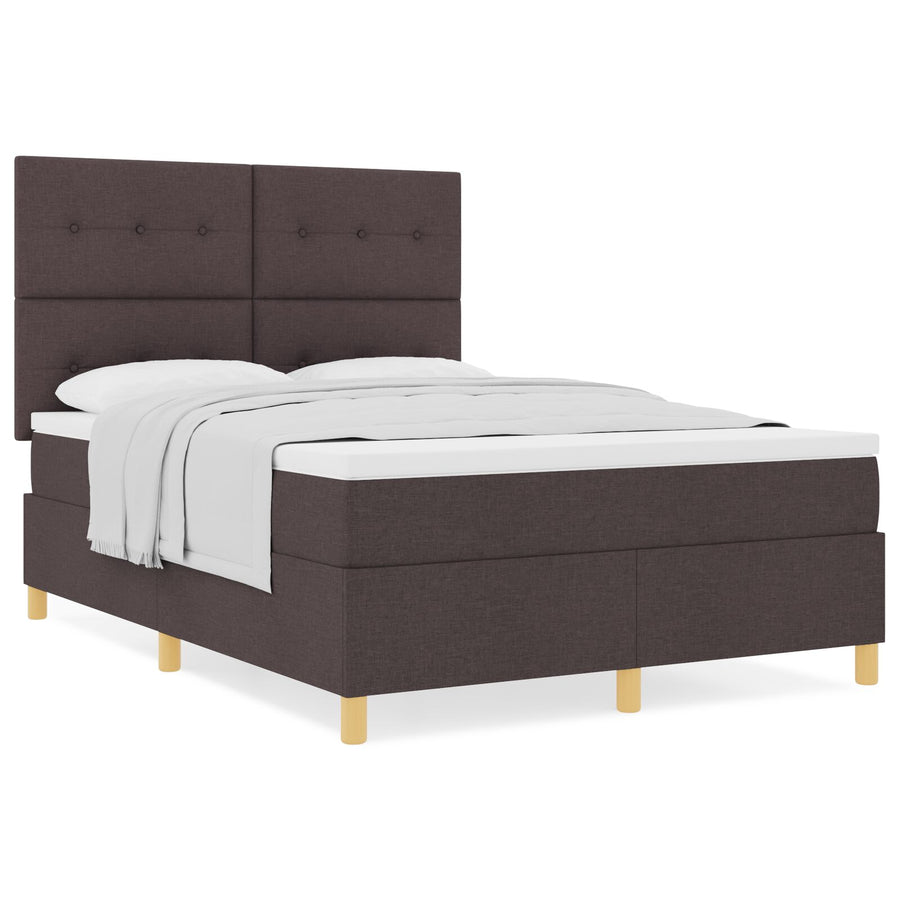 Boxspringbed Met Matras Donkerbruin 140X190 Cm Stof Blauw