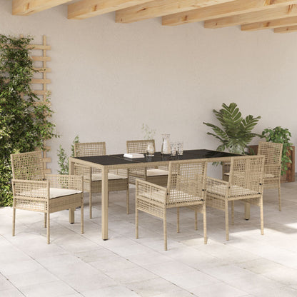 7-Delige Tuin Eetset Met Kussens Beige Poly Rattan