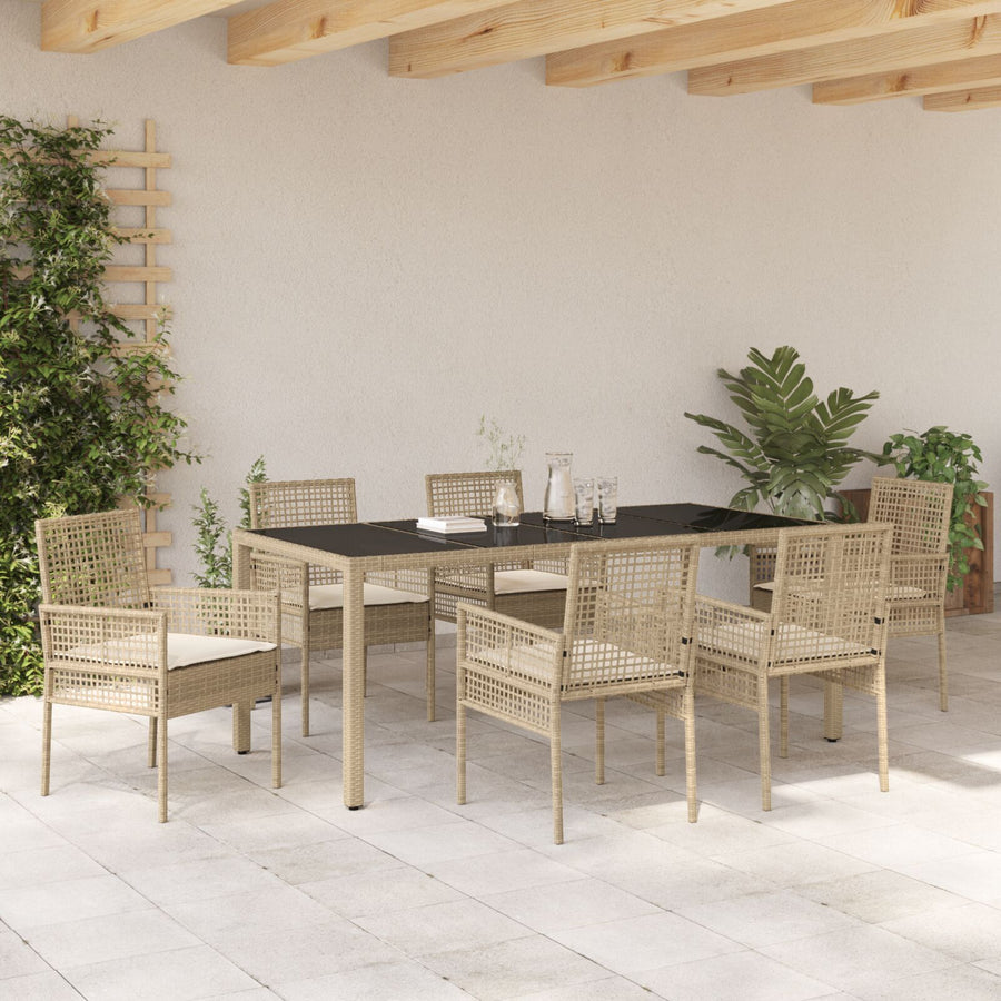 7-Delige Tuin Eetset Met Kussens Beige Poly Rattan