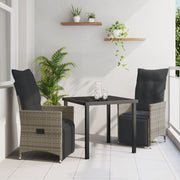 Garden dining set with cushion 3 pcs Grey poly rattan