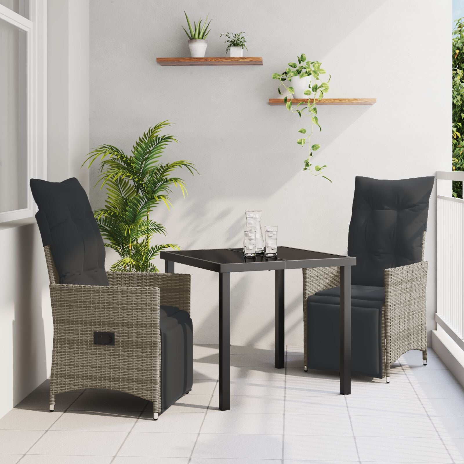 3-Delige Tuinset Met Kussens Grijs Poly Riet