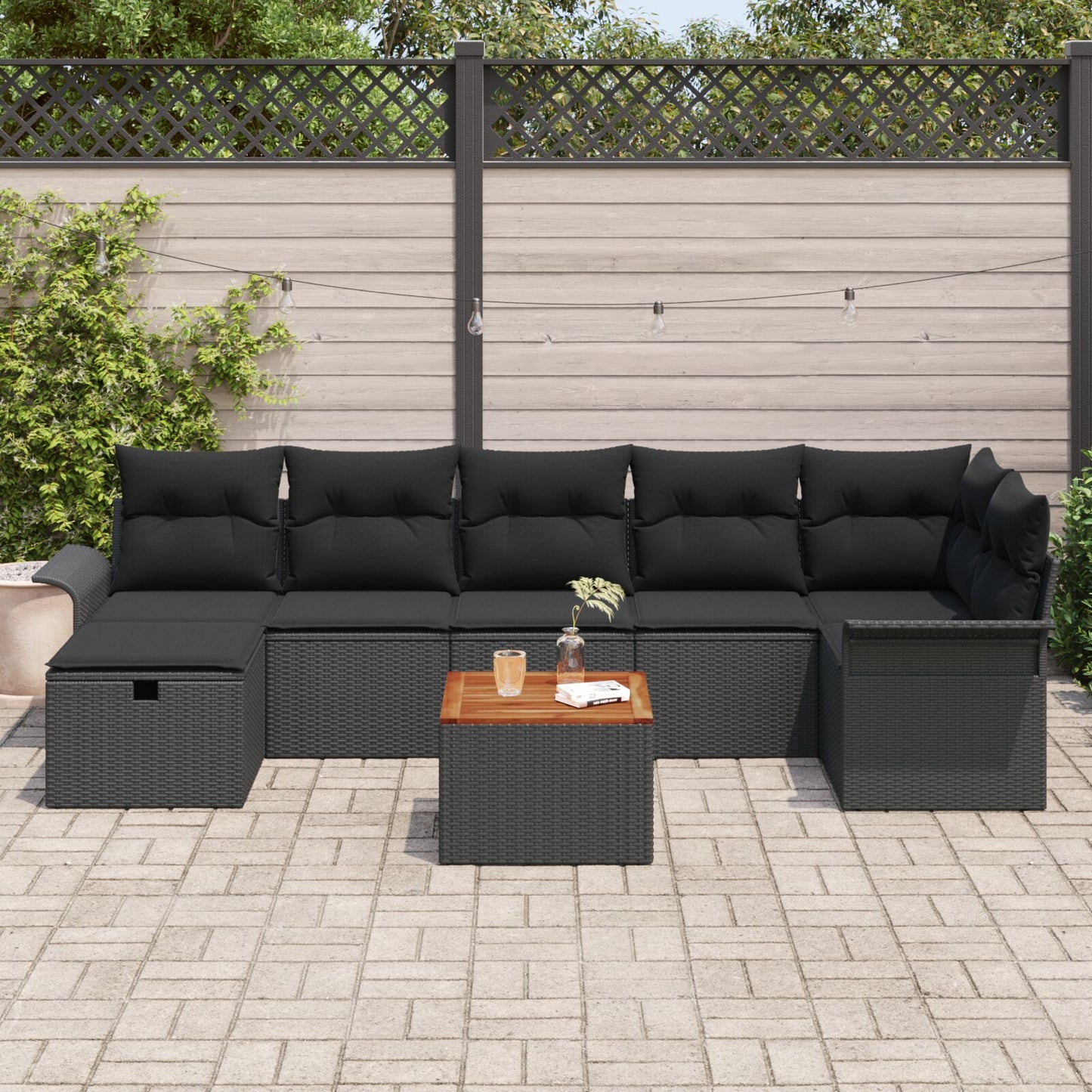 8-Delige Tuin Sofa Set Met Kussens Zwart Poly Rattan