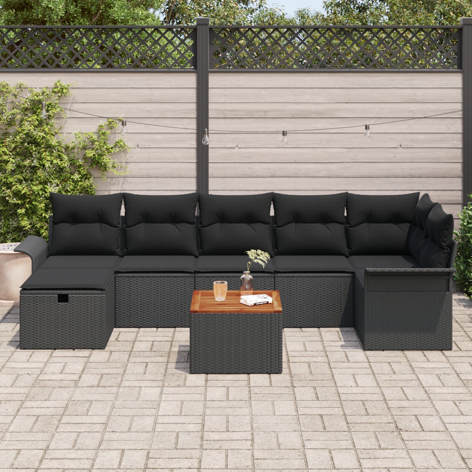 8-Delige Tuin Sofa Set Met Kussens Zwart Poly Rattan