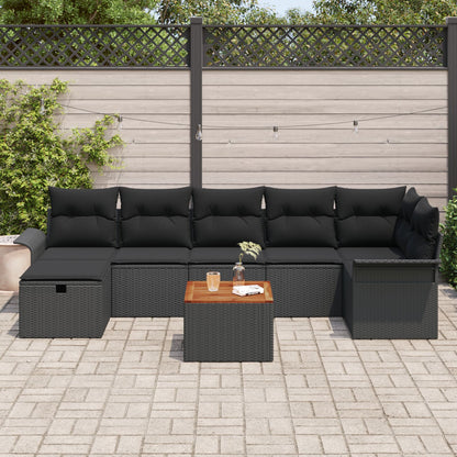 8-Delige Tuin Sofa Set Met Kussens Zwart Poly Rattan