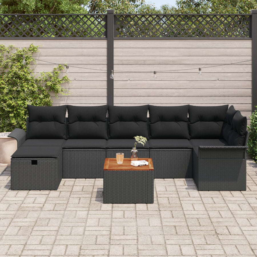 8-Delige Tuin Sofa Set Met Kussens Zwart Poly Rattan