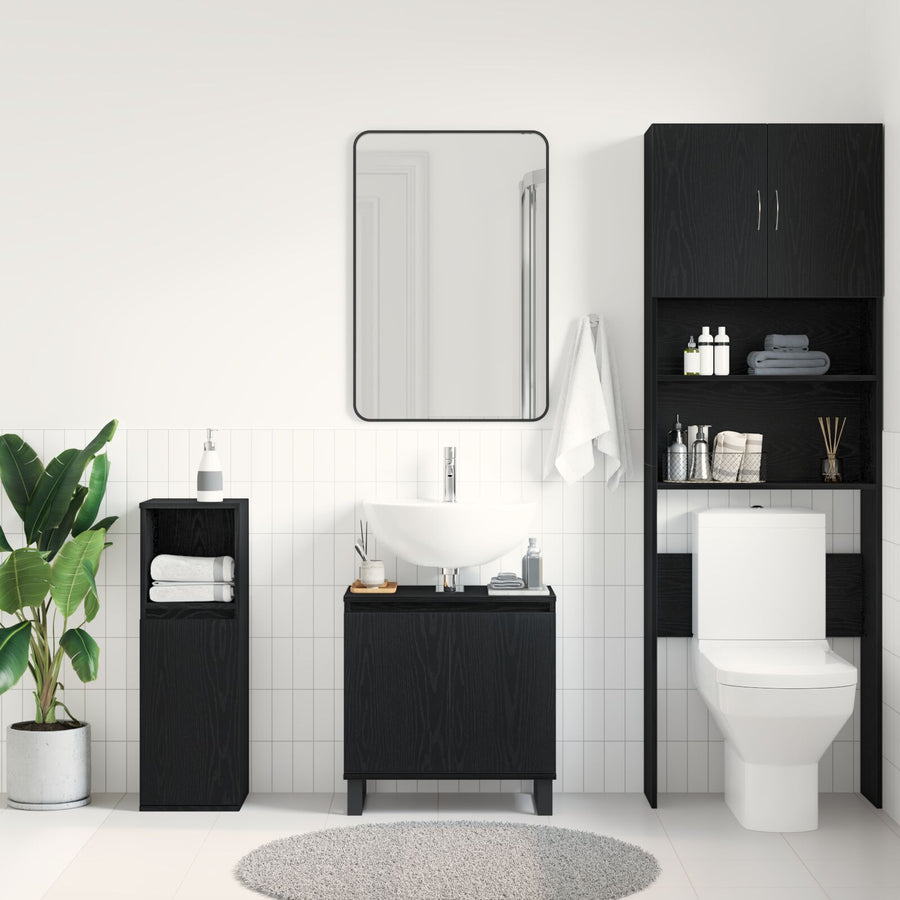 Badkamer Wastafel Kast Zwart Eik 58X33X60 Cm Gelaagd Hout