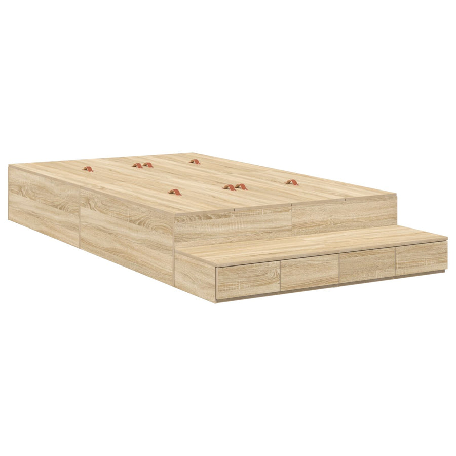 Opslagbedframe Sonoma Eiken Gefabriceerd Hout 120 X 190 Cm Artisanaal Eiken