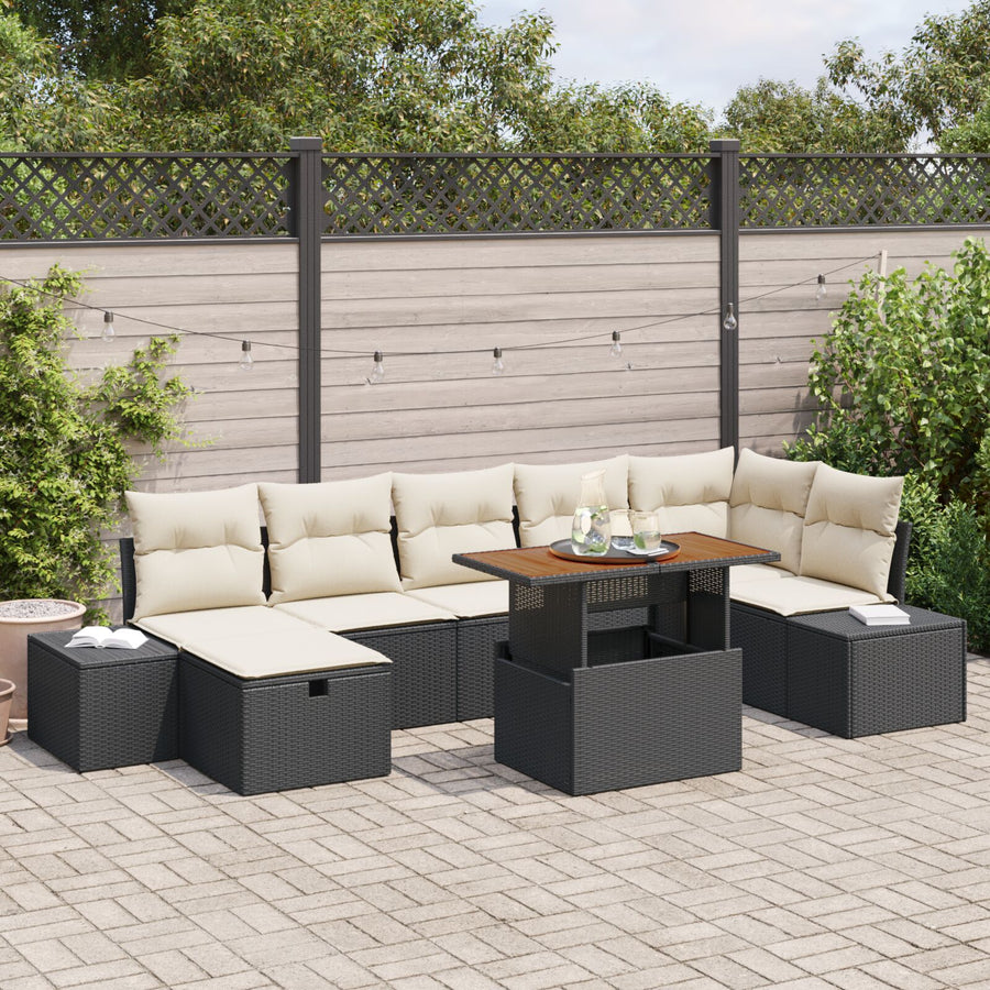 8 Stuks Tuin Sofa Set Met Kussens Zwart Poly Rattan
