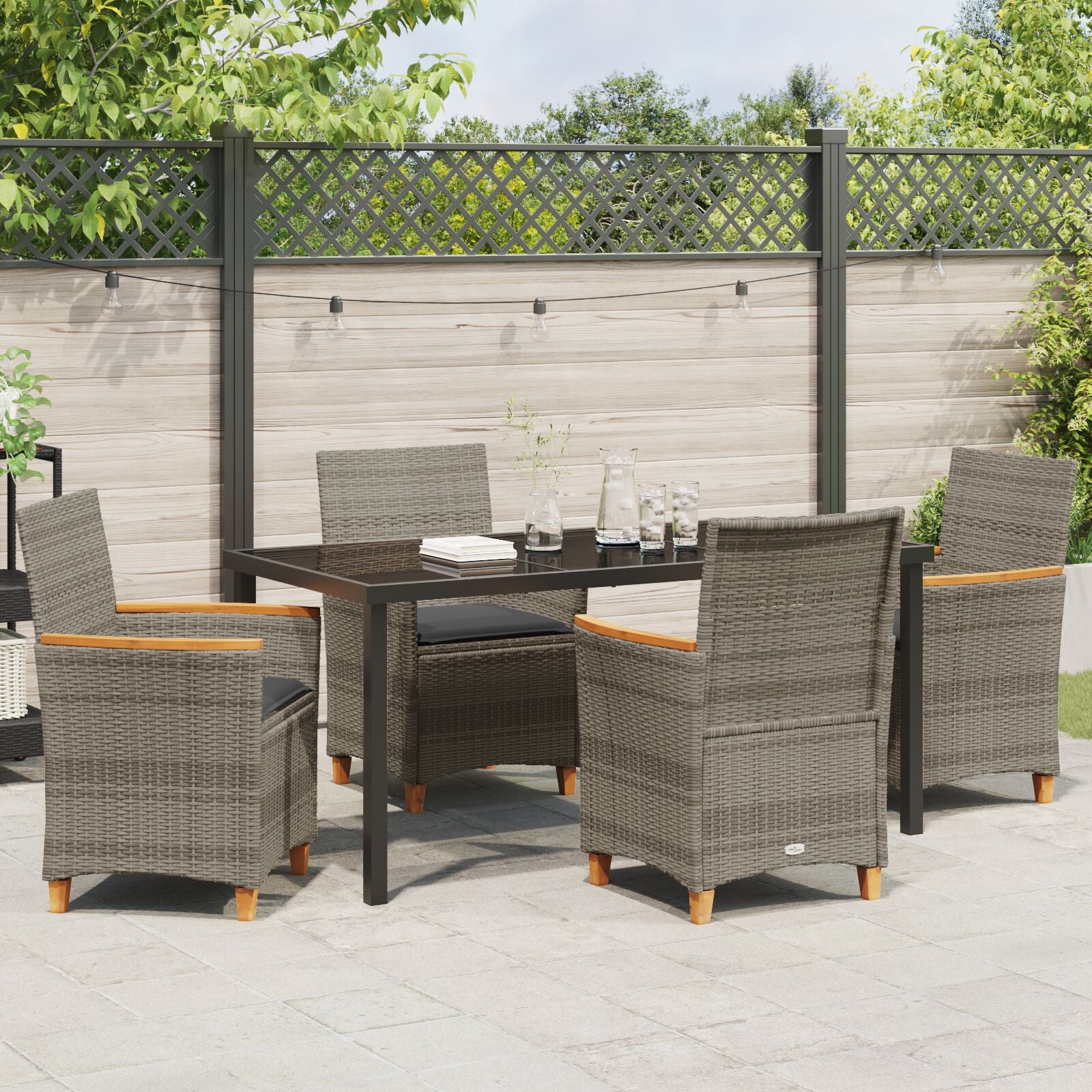 5-Delige Tuinset Met Kussens Grijs Poly Rattan