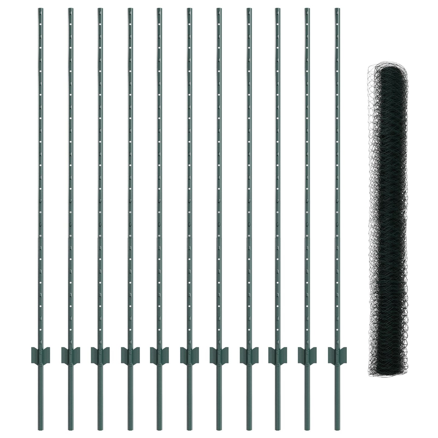 Hekpalen 11 St U-Kanaal Groen 140 Cm Staal,  Hexagonaal Hek Groen 1.4X25 M Staal