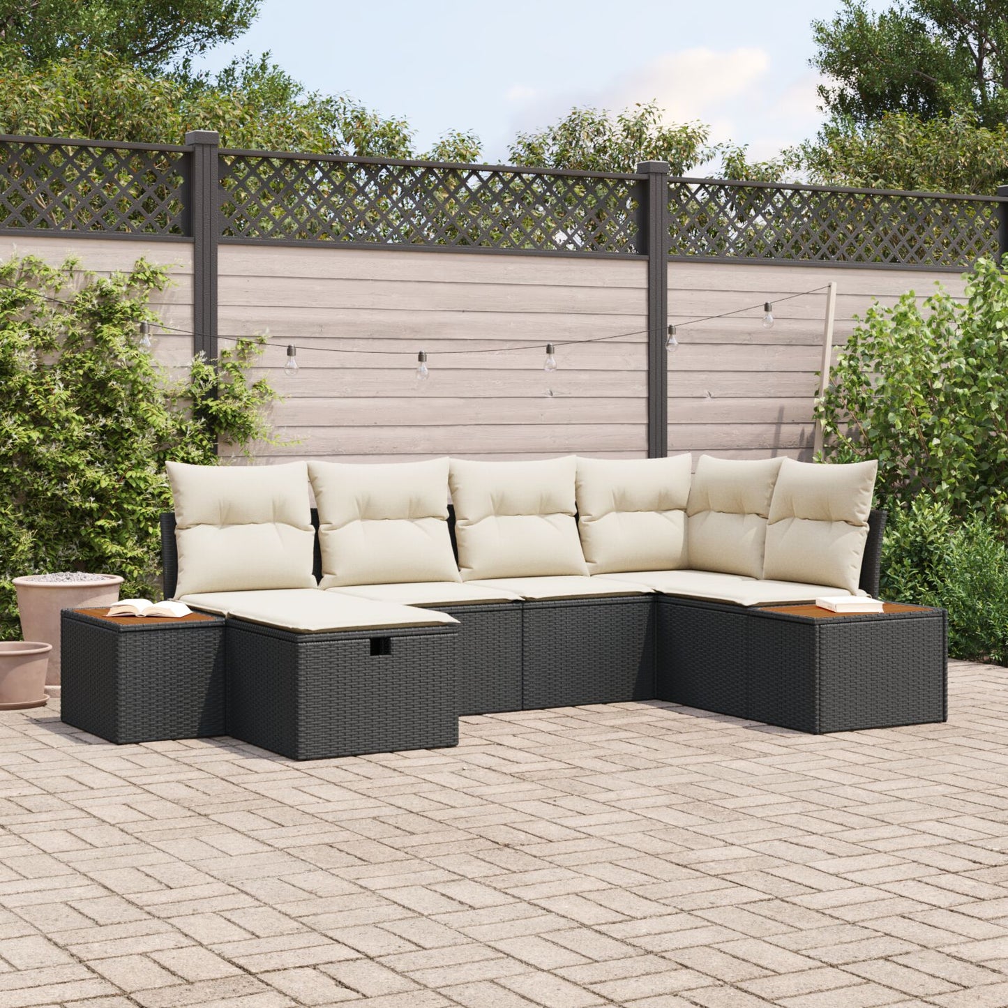 6-Delige Tuin Sofa Set Met Kussens Zwarte Poly Rattan