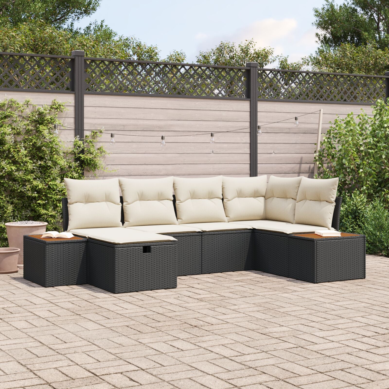 6-Delige Tuin Sofa Set Met Kussens Zwarte Poly Rattan