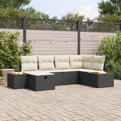 6-Delige Tuin Sofa Set Met Kussens Zwarte Poly Rattan