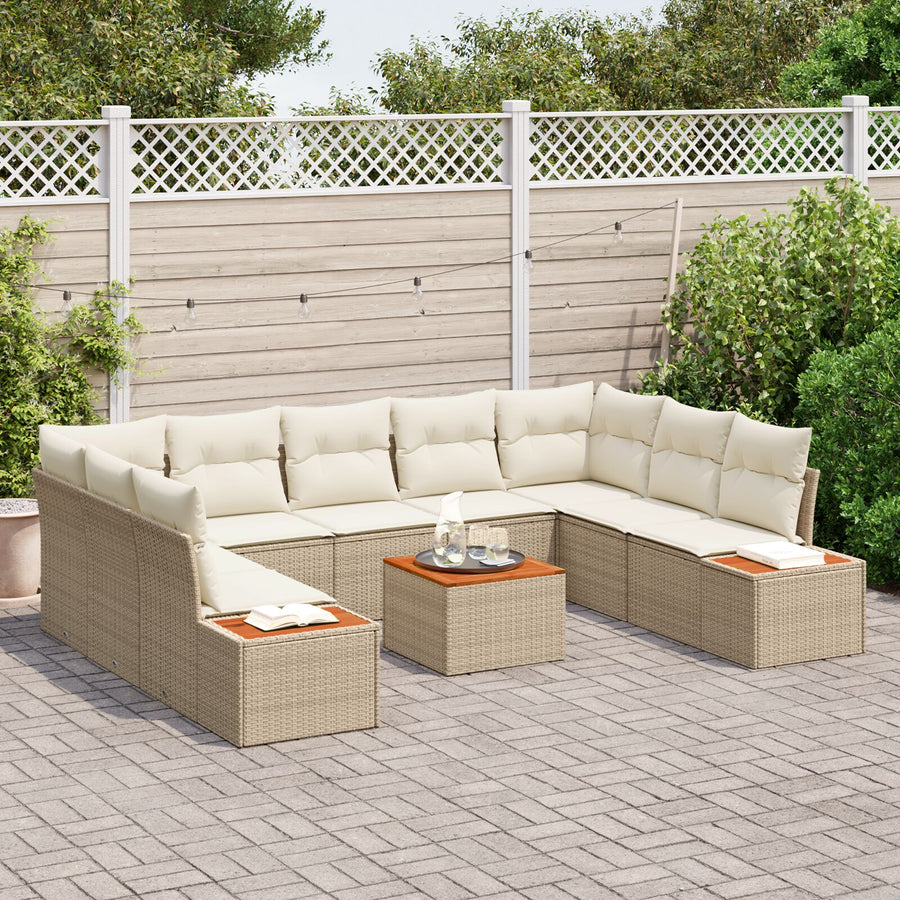 10 Delige Tuin Sofa Set Met Kussens Beige Poly Rattan Acacia