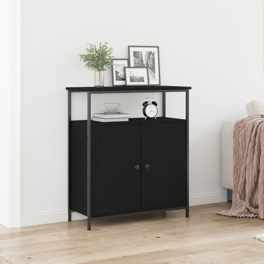 Wandkast Zwart Eiken 69,5X34X90 Cm Geengineerd Hout