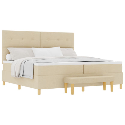 Boxspringbed Met Matras & Bank Stof Crème 200 x 200 cm Knop tufted