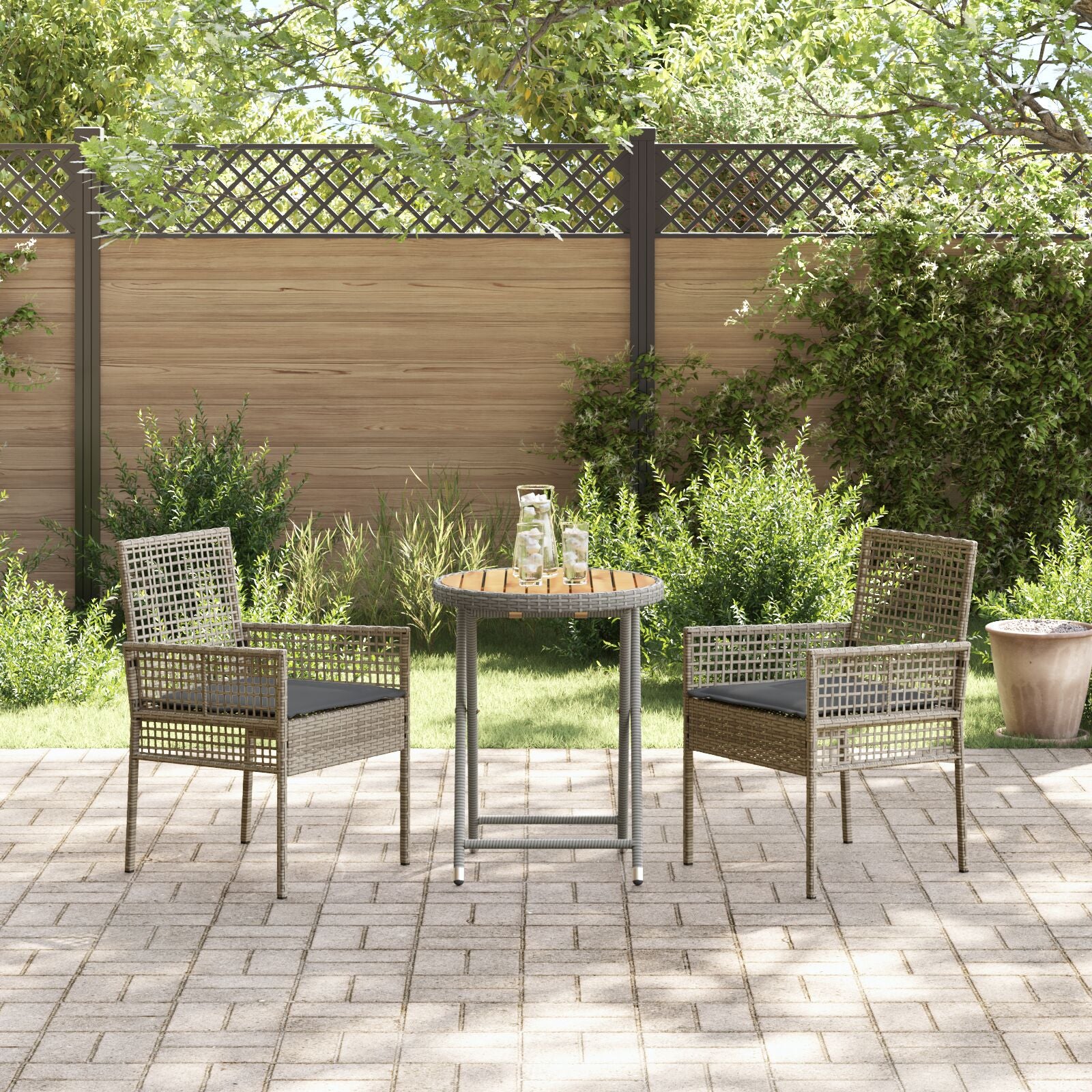 3-Delige Tuin Bistro Set Met Kussens Grijs Poly Rattan