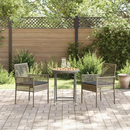 3-Delige Tuin Bistro Set Met Kussens Grijs Poly Rattan