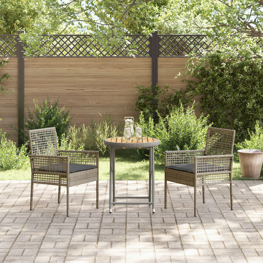 3-Delige Tuin Bistro Set Met Kussens Grijs Poly Rattan
