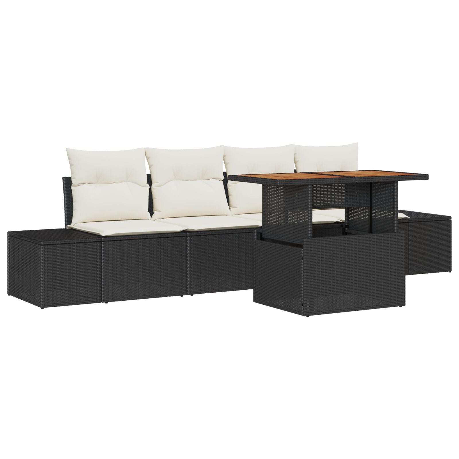 5-Delige Tuin Sofa Set Met Kussens Zwart Poly Rattan
