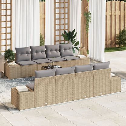 9-Delige Tuinbankset Met Kussens Beige Poly Rattan