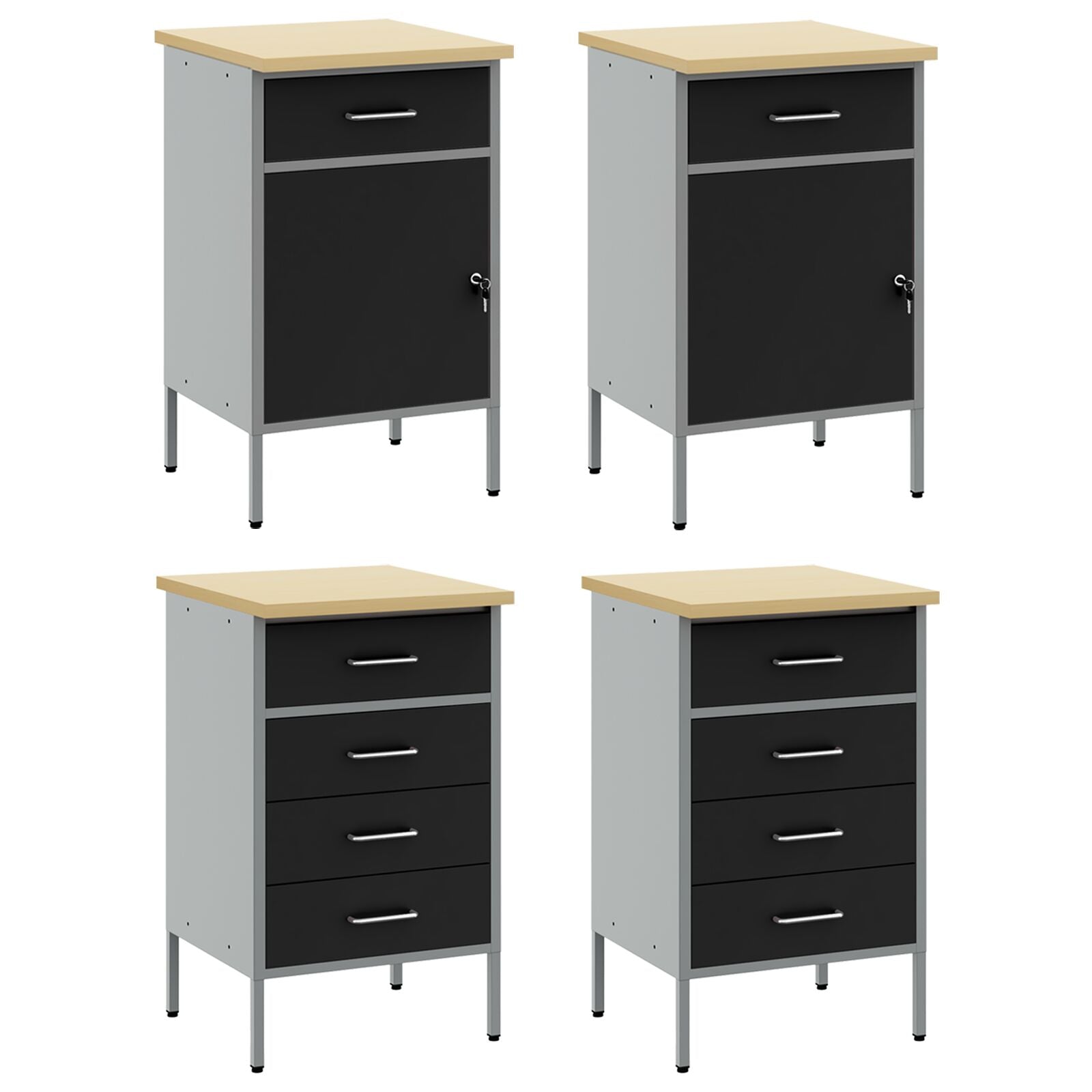 4-Delige Werkkast Set En Grijs Gelaagd Hout En Staal 4x (2x84/2x85 cm) Zwart 4x kast
