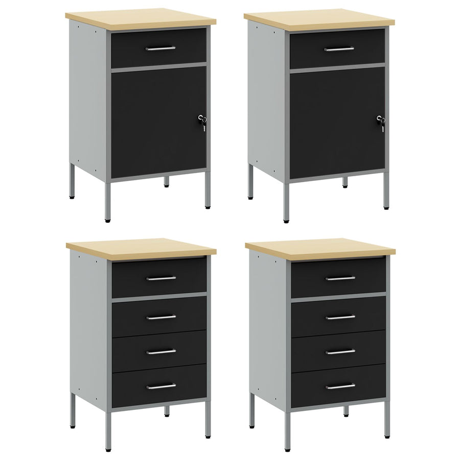 4-Delige Werkkast Set En Grijs Gelaagd Hout En Staal 4x (2x84/2x85 cm) Zwart 4x kast