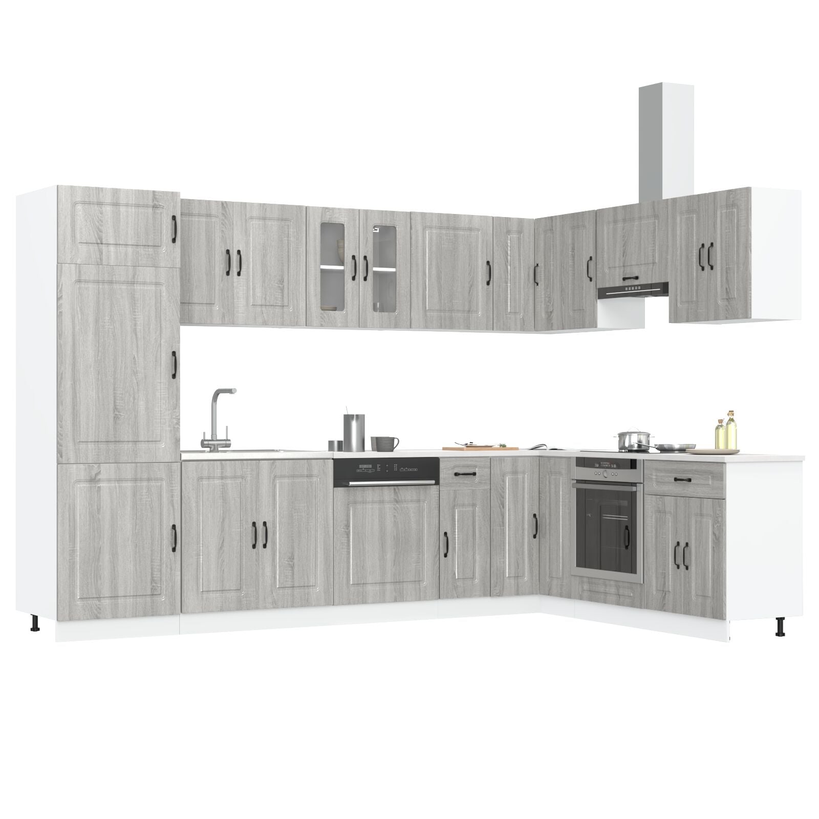 Keuken Cabinet ""Kalmar"" Met Dubbele Wastafels Behandeld Hout Grijs sonoma