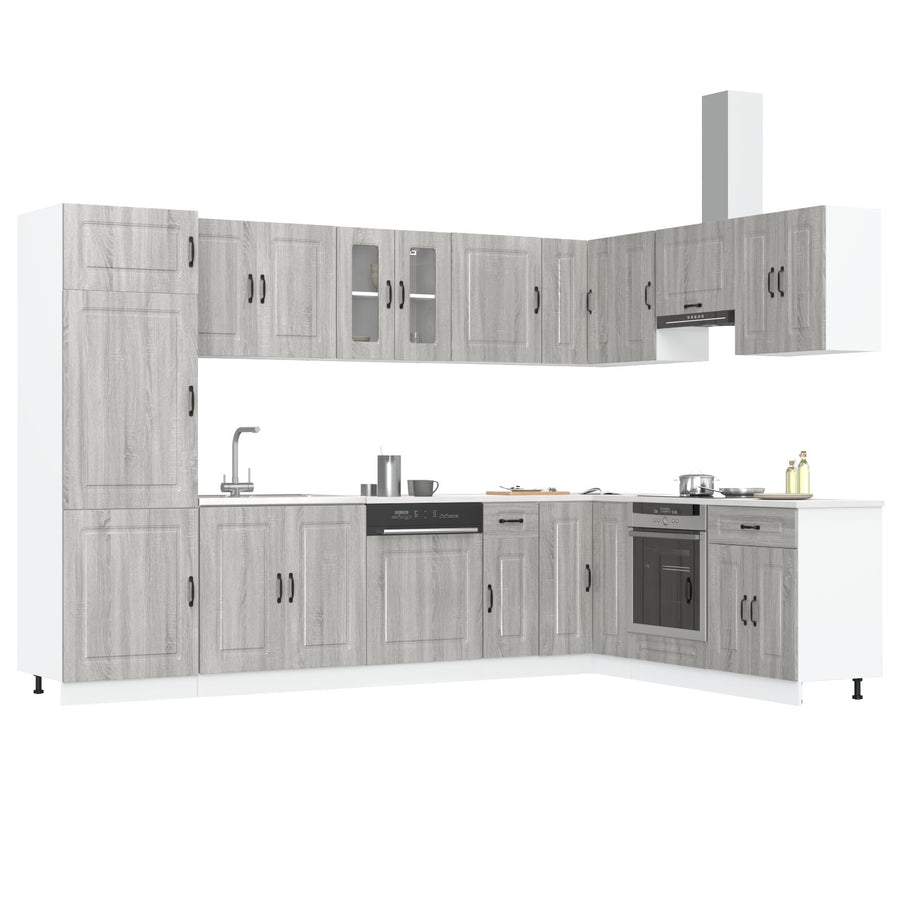 Keuken Cabinet ""Kalmar"" Met Dubbele Wastafels Behandeld Hout Grijs sonoma