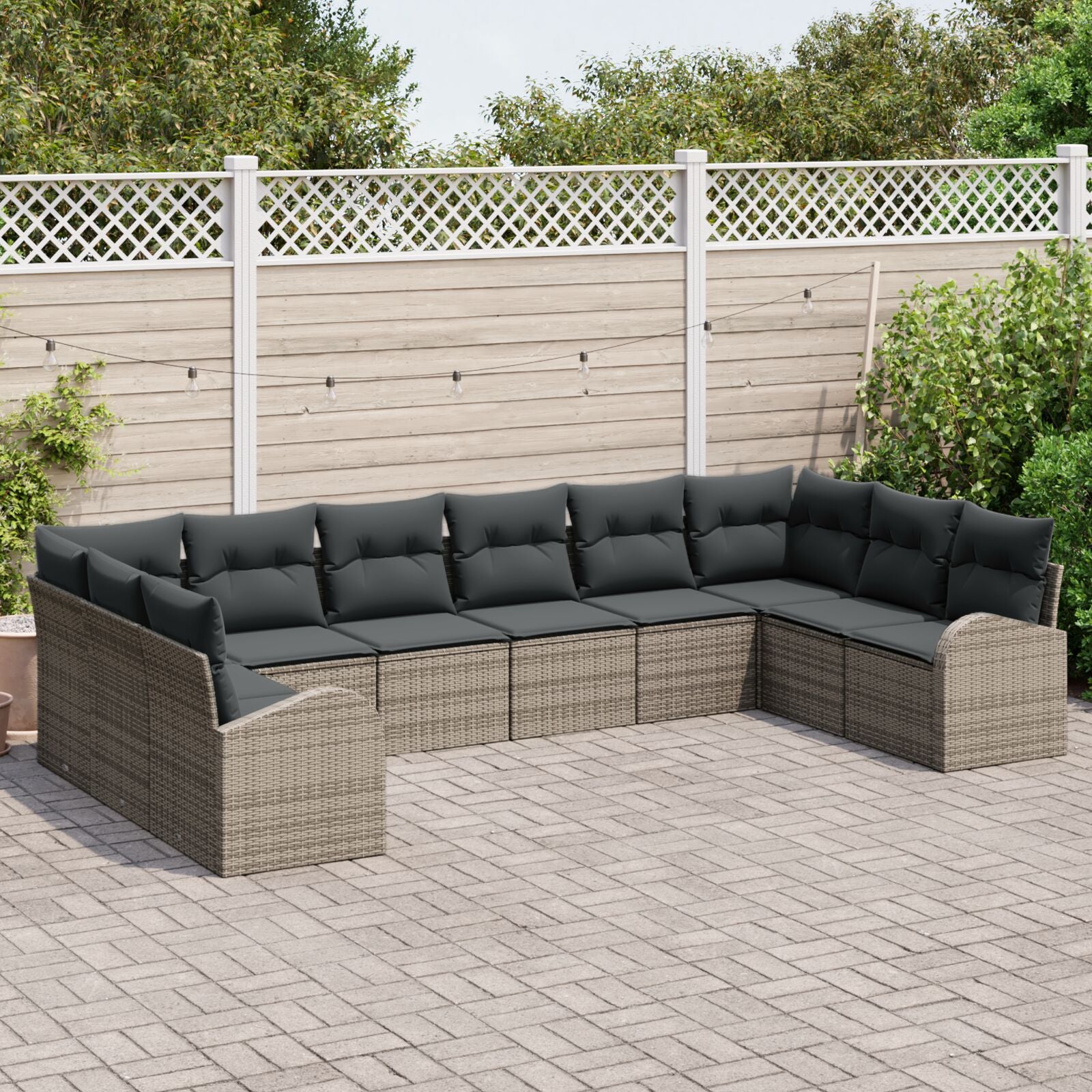 10-Delige Tuinschoon Set Met Kussens Grijs Poly Rattan