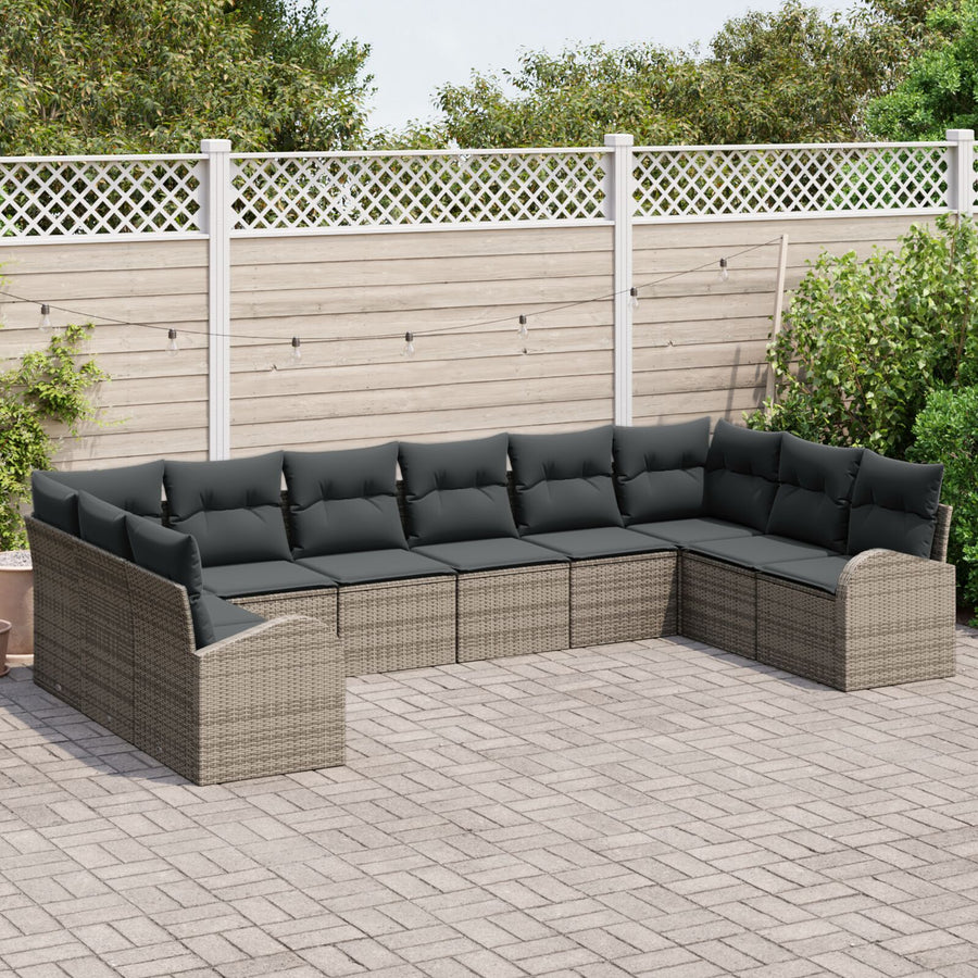10-Delige Tuinschoon Set Met Kussens Grijs Poly Rattan