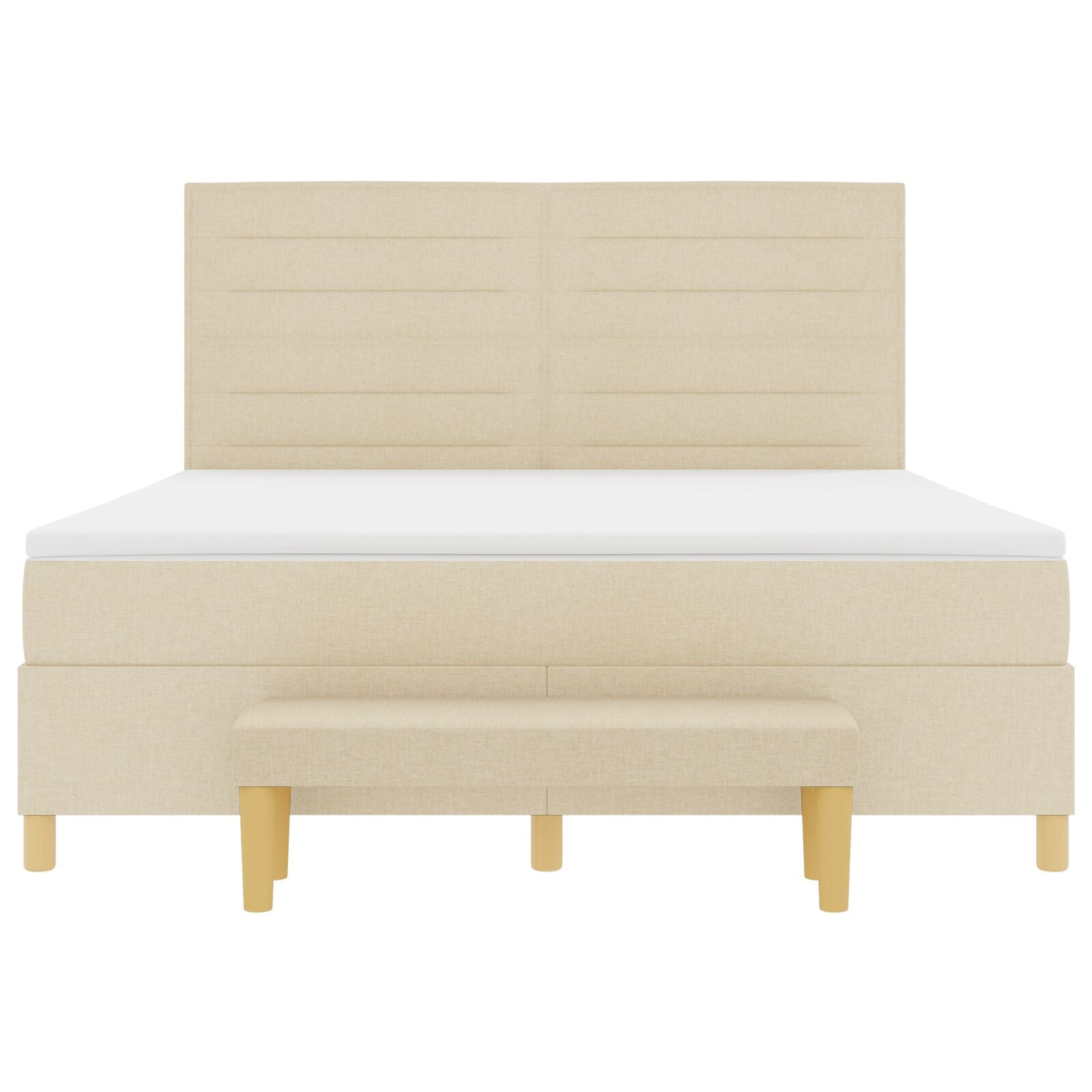 Boxspringbed Met Matras & Bank Stof Crème 180 x 200 cm Lijnen ontwerp