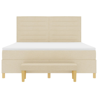 Boxspringbed Met Matras & Bank Stof Crème 180 x 200 cm Lijnen ontwerp