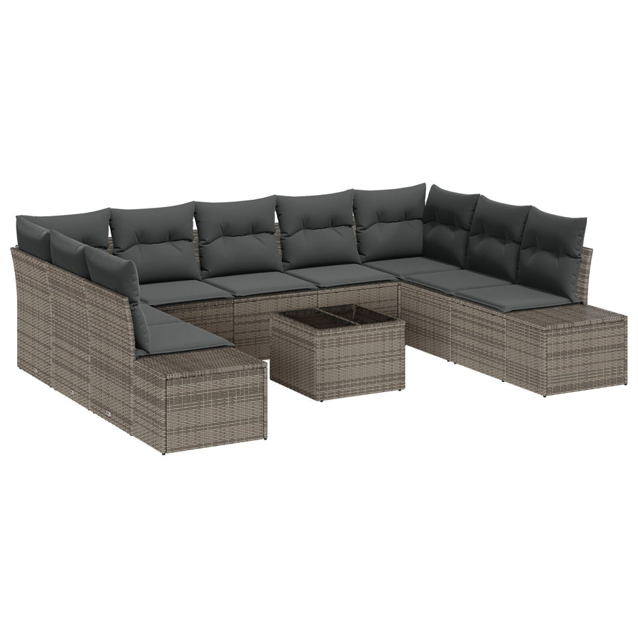 9-Delige Tuinbankset Met Kussens Zwart Poly Rattan