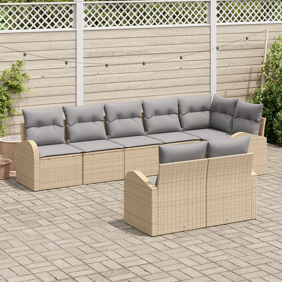 8-Delige Tuinbank Set Met Kussens Poly Rattan Beige en grijs zonder tafel
