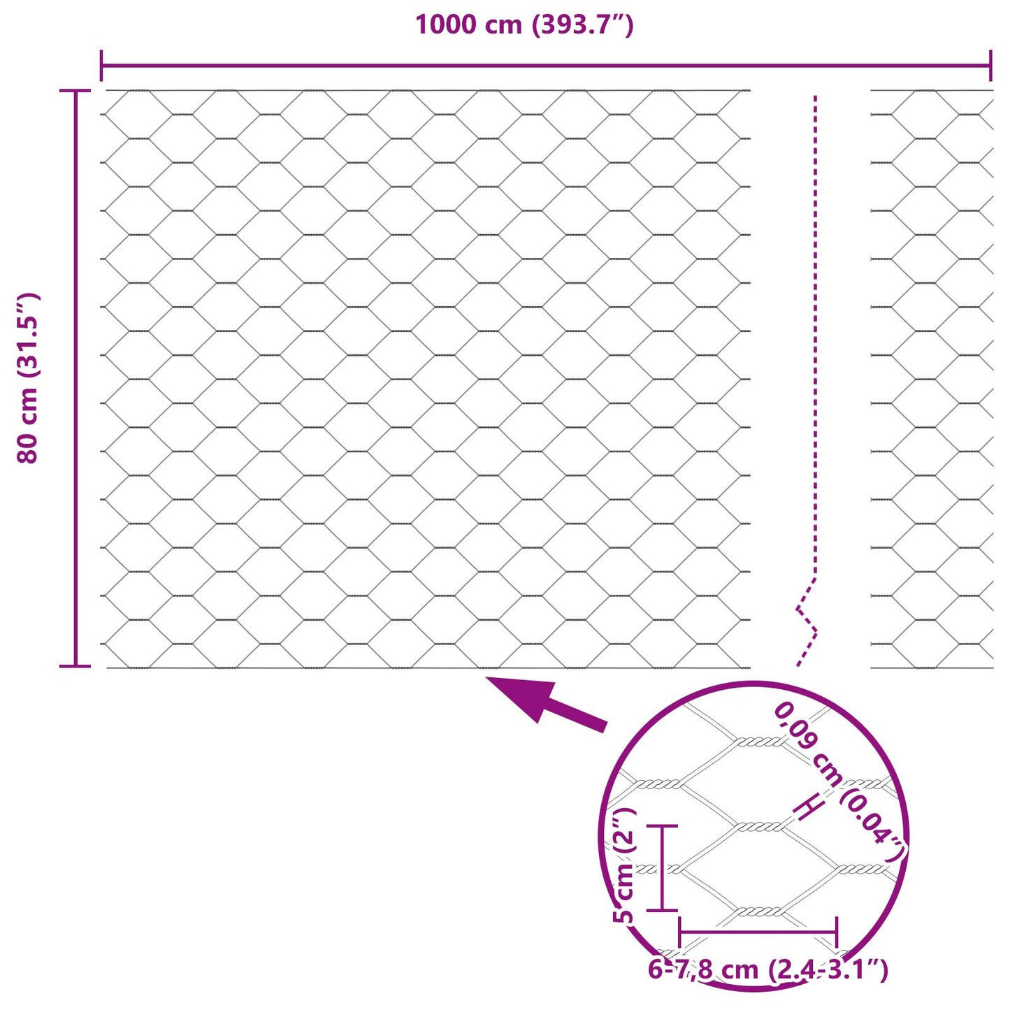 Hexagonaal Hek 0.8X10 M Staal Grijs 10 x 0.8 m 50 mm
