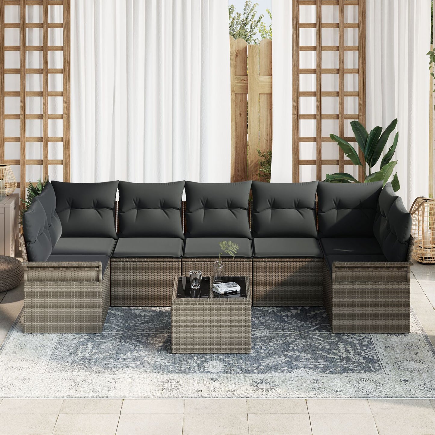 8-Delige Tuin Sofa Set Met Kussens Grijs Poly Rattan