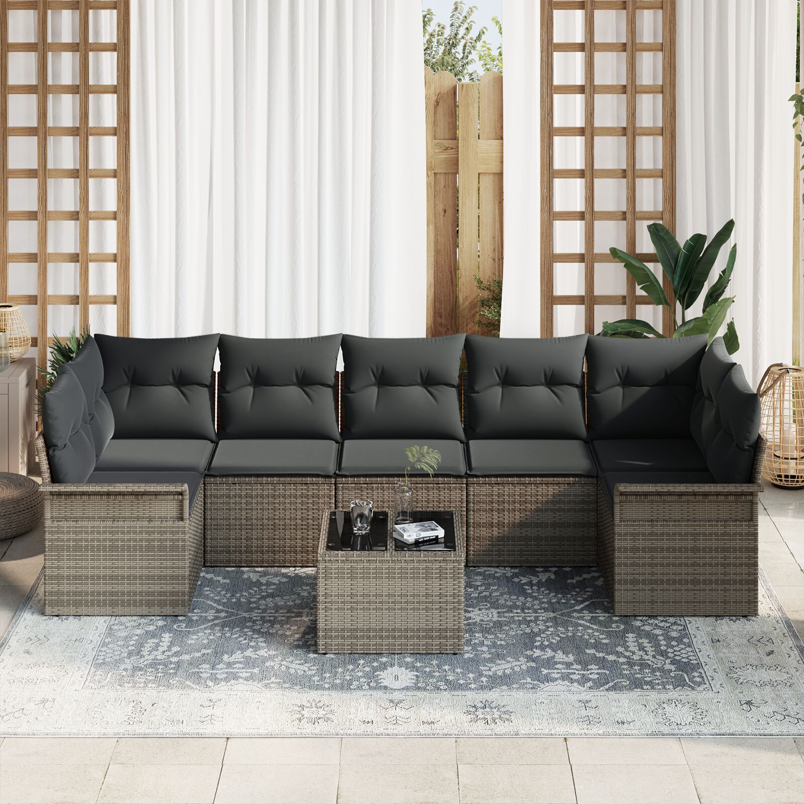 8-Delige Tuin Sofa Set Met Kussens Grijs Poly Rattan