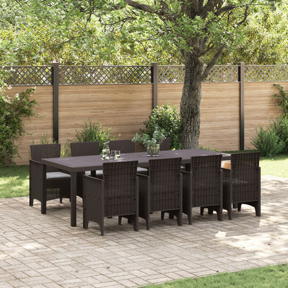 9-Delige Tuindining Set Met Kussens Bruin Poly Rattan