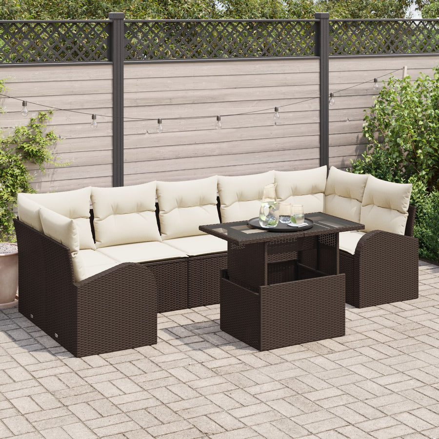 8 Delige Tuinbankset Met Kussens Bruin Poly Rattan