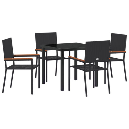 5-Piece Tuin Eetset Zwart Poly Riet